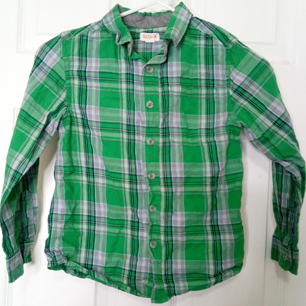 Cat & Jack Green Plaid Button Down Shirt